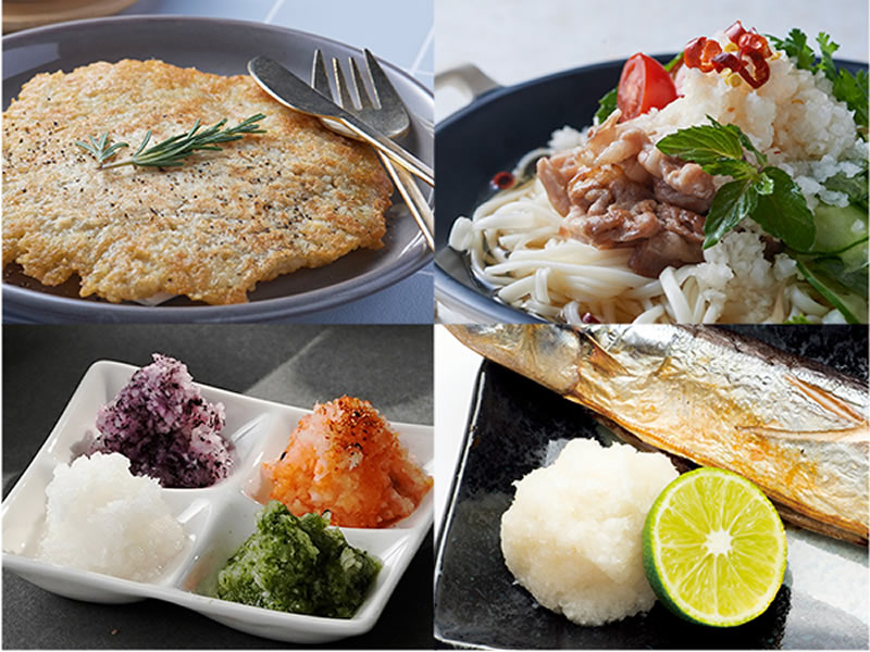 大根おろしの他に、じゃがいものガレットや紅葉おろしなど、その他野菜のすりおろしも簡単に。